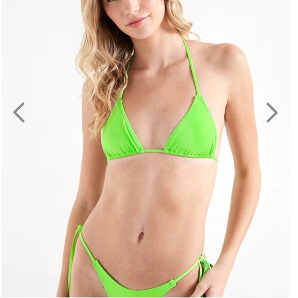 NWT OneOne Swimwear Bikini Set Neon Green Ariel New Highlighter Padded Triangle - Picture 3 of 5